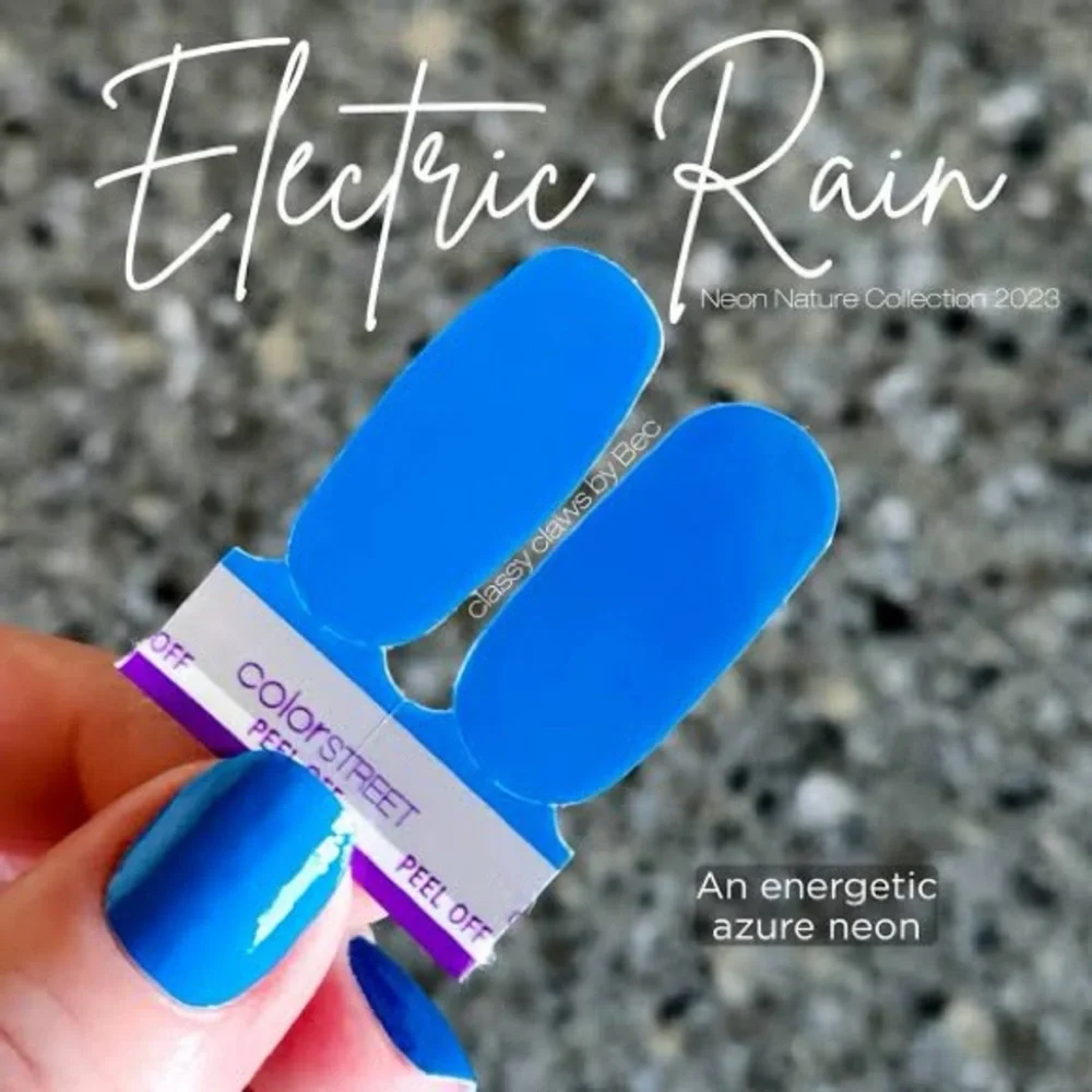 Color Street ELECTRIC RAIN Bright Neon Créme Blue Solid Nail Strips Set - Picture 5 of 8